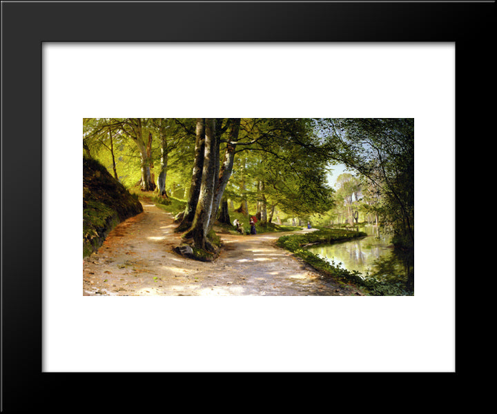 Den Rode Paraply 20x24 Black Modern Wood Framed Art Print Poster by Monsted, Peder Mork