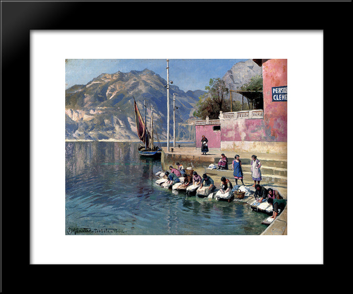 Washer Women,Torbole 20x24 Black Modern Wood Framed Art Print Poster by Monsted, Peder Mork