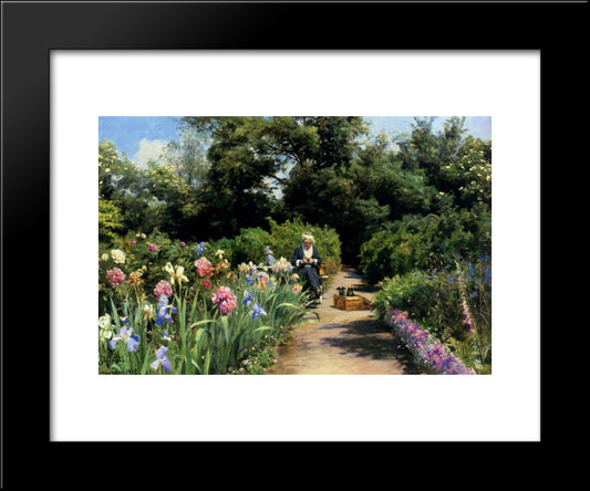 Knitting In The Garden 20x24 Black Modern Wood Framed Art Print Poster by Monsted, Peder Mork