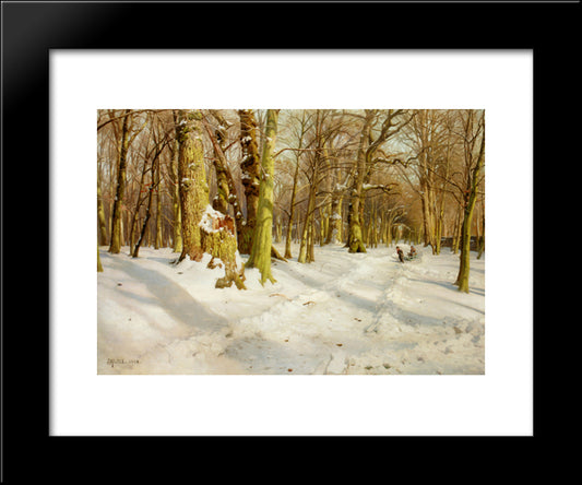 Legende Born I Sneen 20x24 Black Modern Wood Framed Art Print Poster by Monsted, Peder Mork