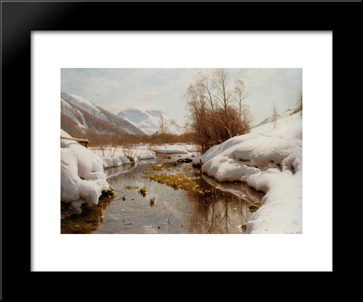 Snedaekket Flodbred 20x24 Black Modern Wood Framed Art Print Poster by Monsted, Peder Mork