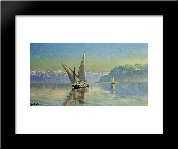 Udsigt Ved Geneve Soen, Schweiz 20x24 Black Modern Wood Framed Art Print Poster by Monsted, Peder Mork