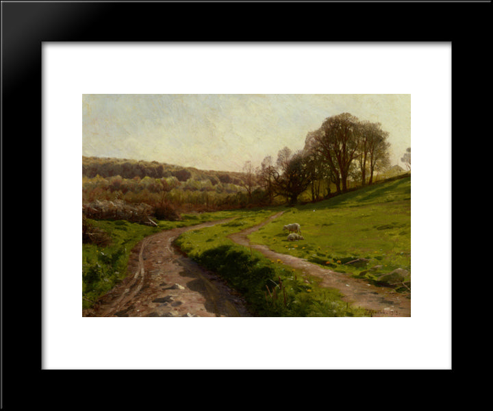 A Country Field 20x24 Black Modern Wood Framed Art Print Poster by Monsted, Peder Mork