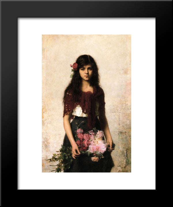 The Flower Seller 20x24 Black Modern Wood Framed Art Print Poster by Harlamoff, Alexei Alexeivich