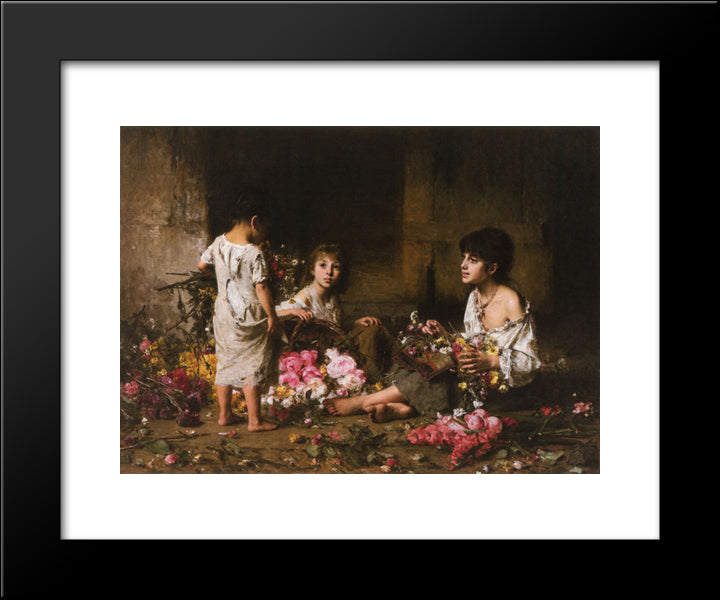 The Flower Girls 20x24 Black Modern Wood Framed Art Print Poster by Harlamoff, Alexei Alexeivich