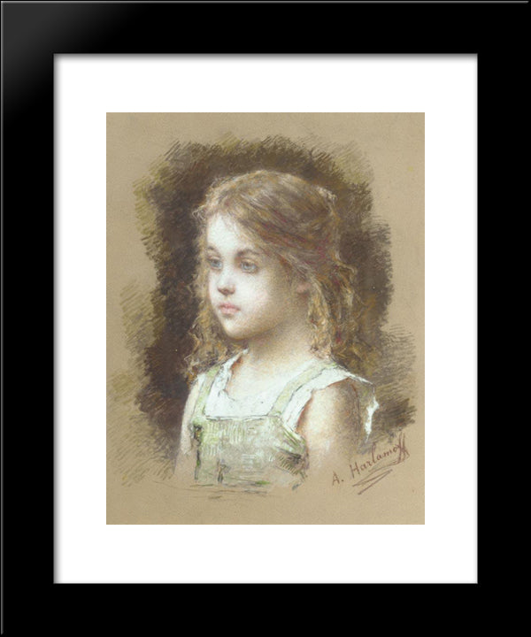 Young Girl In A Green Tunic 20x24 Black Modern Wood Framed Art Print Poster by Harlamoff, Alexei Alexeivich