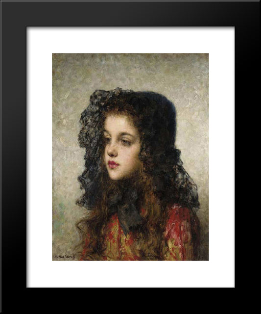 Little Girl With Head'Dress 20x24 Black Modern Wood Framed Art Print Poster by Harlamoff, Alexei Alexeivich