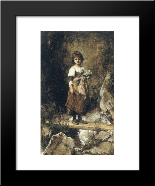 A Peasant Girl On A Footbridge 20x24 Black Modern Wood Framed Art Print Poster by Harlamoff, Alexei Alexeivich