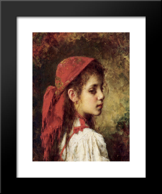 Portrait Of A Young Girl In A Red Kerchief 20x24 Black Modern Wood Framed Art Print Poster by Harlamoff, Alexei Alexeivich