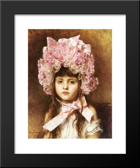 The Pink Bonnet 20x24 Black Modern Wood Framed Art Print Poster by Harlamoff, Alexei Alexeivich