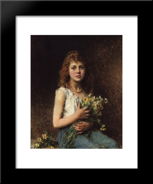 Girl With Spring Flowers 20x24 Black Modern Wood Framed Art Print Poster by Harlamoff, Alexei Alexeivich