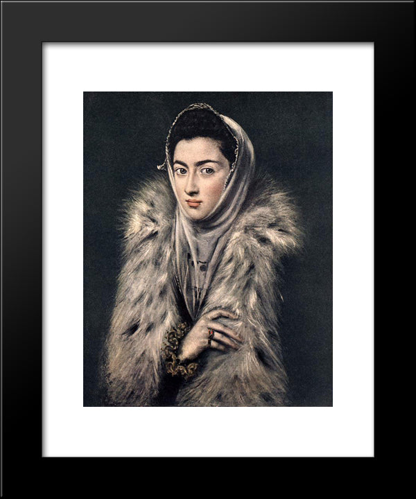 Lady With A Fur 20x24 Black Modern Wood Framed Art Print Poster by El Greco