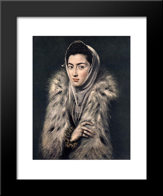 Lady With A Fur 20x24 Black Modern Wood Framed Art Print Poster by El Greco