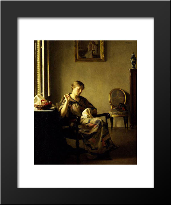 Woman Sewing 20x24 Black Modern Wood Framed Art Print Poster by Paxton, William McGregor
