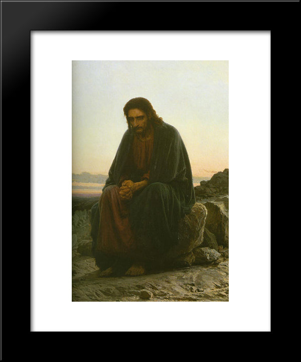 Christ In The Wilderness 20x24 Black Modern Wood Framed Art Print Poster by Kramskoi, Ivan Nikolaevich