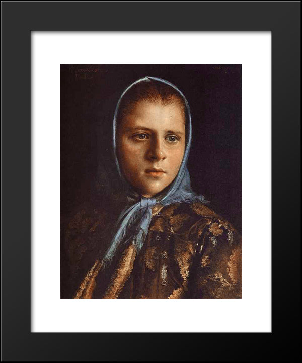 Russian Girl In A Blue Shawl 20x24 Black Modern Wood Framed Art Print Poster by Kramskoi, Ivan Nikolaevich
