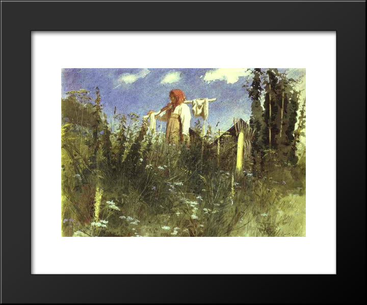 Girl With Washed Linen On The Yoke 20x24 Black Modern Wood Framed Art Print Poster by Kramskoi, Ivan Nikolaevich