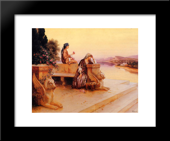 Elegant Arab Ladies On A Terrace At Sunset 20x24 Black Modern Wood Framed Art Print Poster by Ernst, Rudolf