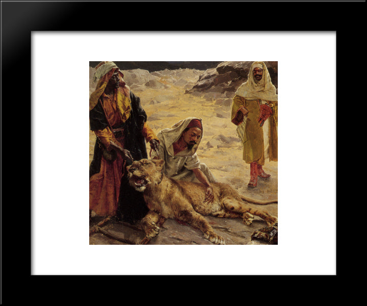 Captured Lion 20x24 Black Modern Wood Framed Art Print Poster by Ernst, Rudolf