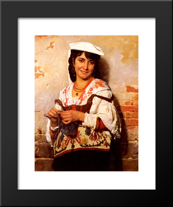 Jeune Fille Italienne 20x24 Black Modern Wood Framed Art Print Poster by Bonnat, Leon