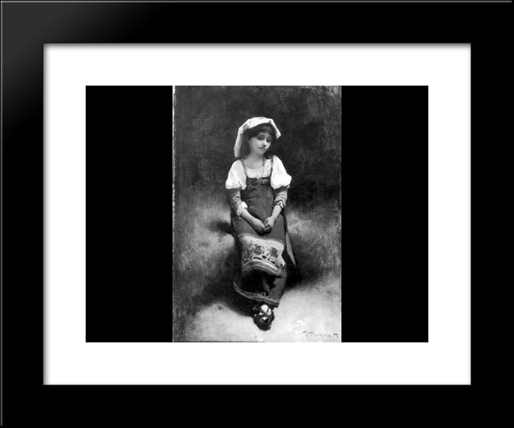 Girl Sitting 20x24 Black Modern Wood Framed Art Print Poster by Bonnat, Leon