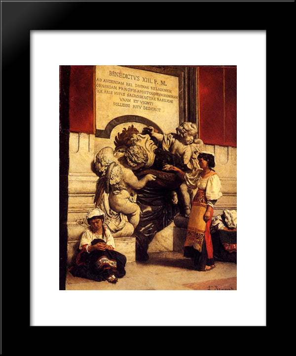 Fountain By The Cathredral Of St. Peter In Rome 20x24 Black Modern Wood Framed Art Print Poster by Bonnat, Leon