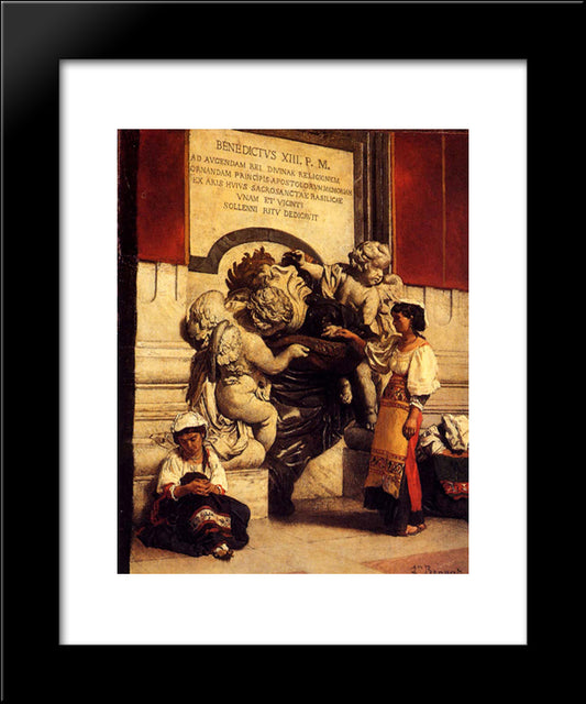 Fountain By The Cathredral Of St. Peter In Rome 20x24 Black Modern Wood Framed Art Print Poster by Bonnat, Leon