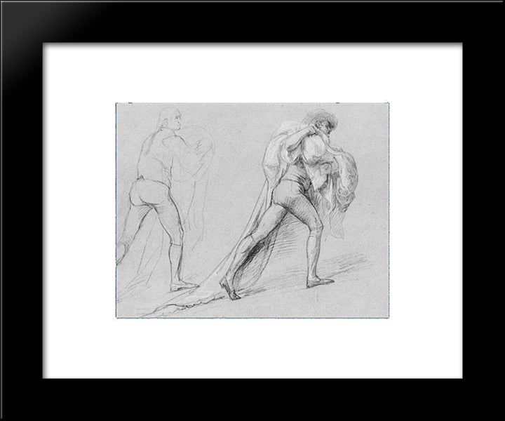 Study For 'The Surrender Of The Dutch Admiral De Winter To Admiral Duncan, October 11, 1797': Two Studies Of A Man With A Sail Or Flag 20x24 Black Modern Wood Framed Art Print Poster by Copley, John Singleton