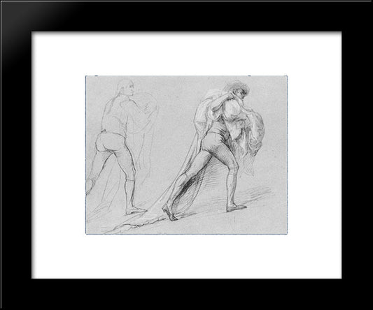 Study For 'The Surrender Of The Dutch Admiral De Winter To Admiral Duncan, October 11, 1797': Two Studies Of A Man With A Sail Or Flag 20x24 Black Modern Wood Framed Art Print Poster by Copley, John Singleton