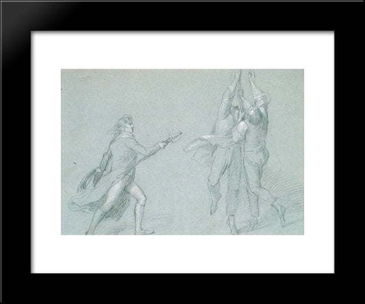 Study For 'The Surrender Of The Dutch Admiral De Winter To Admiral Duncan, October 11, 1797': Admiral De Winter Raising The Colors 20x24 Black Modern Wood Framed Art Print Poster by Copley, John Singleton