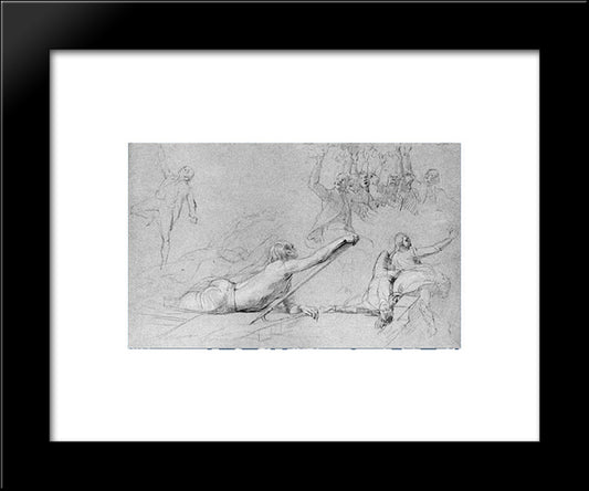 Study For 'The Siege Of Gibraltar': Figure Reaching; Sprawling Figures; Cheering Group; Dying Sailors 20x24 Black Modern Wood Framed Art Print Poster by Copley, John Singleton