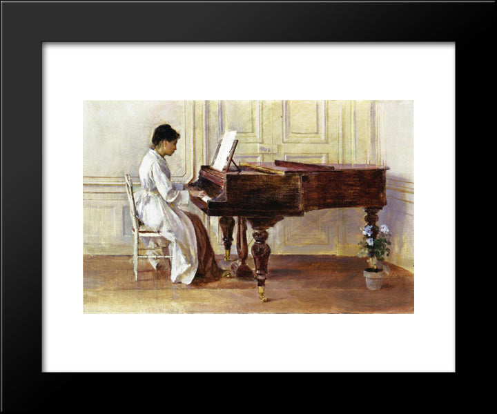 At The Piano 20x24 Black Modern Wood Framed Art Print Poster by Robinson, Theodore