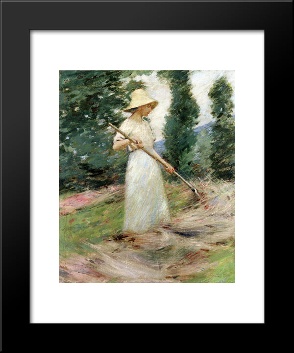 Girl Raking Hay 20x24 Black Modern Wood Framed Art Print Poster by Robinson, Theodore