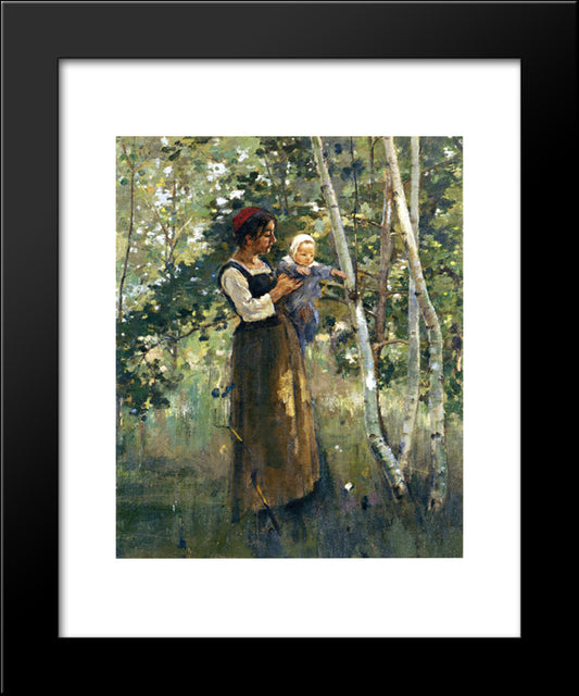 Mother And Child By The Hearth 20x24 Black Modern Wood Framed Art Print Poster by Robinson, Theodore