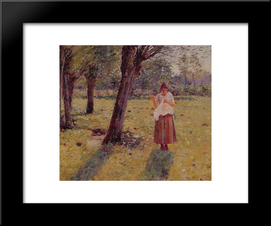 Girl Sewing 20x24 Black Modern Wood Framed Art Print Poster by Robinson, Theodore