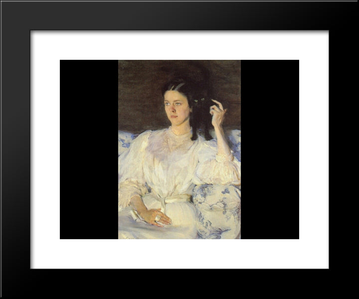Girl With A Cat 20x24 Black Modern Wood Framed Art Print Poster by Beaux, Cecilia