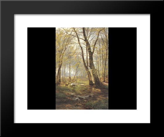 A Woodland Scene With Deer 20x24 Black Modern Wood Framed Art Print Poster by Aagaard, Carl Fredrik