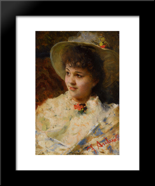 Girl In A Straw Hat 20x24 Black Modern Wood Framed Art Print Poster by Andreotti, Federico