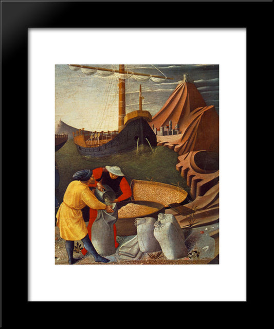 Story Of St Nicholas: St Nicholas Saves The Ship 20x24 Black Modern Wood Framed Art Print Poster by Angelico, Fra