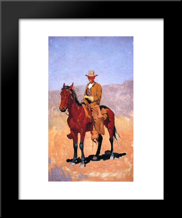 Mounted Cowboy In Chaps With Race Horse 20x24 Black Modern Wood Framed Art Print Poster by Remington, Frederic