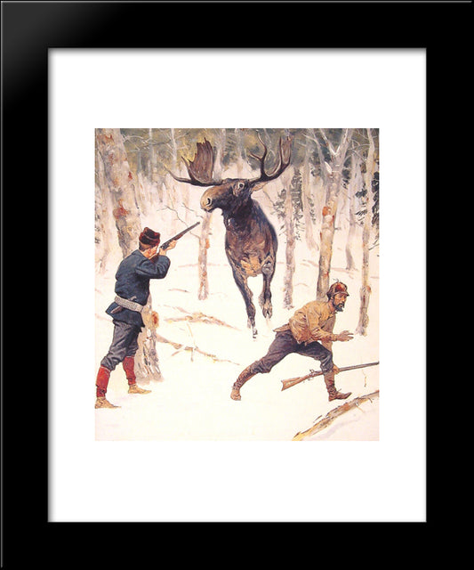 The Moose Hunt 20x24 Black Modern Wood Framed Art Print Poster by Remington, Frederic