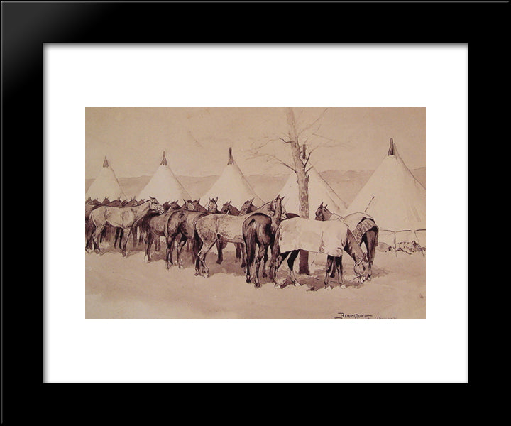 A Troop Picket Line Of The Sixth United States Cavalry Camp At Rapid Creek 20x24 Black Modern Wood Framed Art Print Poster by Remington, Frederic