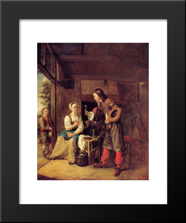 A Man Offering A Glass Of Wine To A Woman 20x24 Black Modern Wood Framed Art Print Poster by Hooch, Pieter de