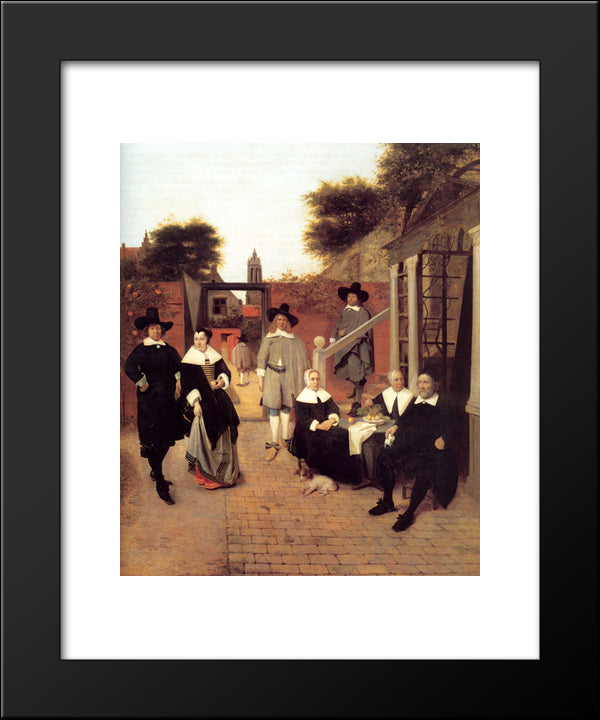 Portrait Of A Family In A Courtyard In Delft 20x24 Black Modern Wood Framed Art Print Poster by Hooch, Pieter de