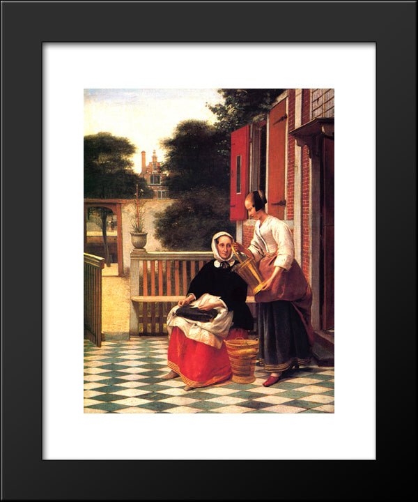 A Mistress And Her Servant 20x24 Black Modern Wood Framed Art Print Poster by Hooch, Pieter de