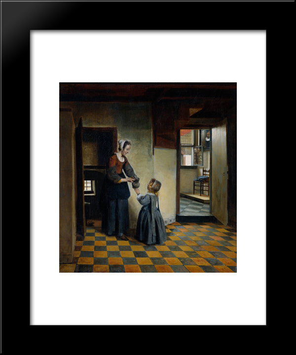 Woman With A Child In A Pantry 20x24 Black Modern Wood Framed Art Print Poster by Hooch, Pieter de