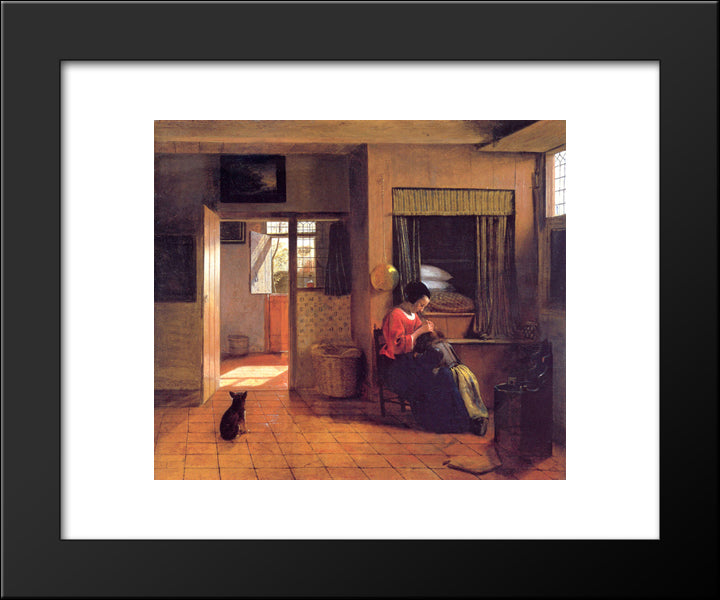 A Mother And Child With Its Head In Her Lap 20x24 Black Modern Wood Framed Art Print Poster by Hooch, Pieter de