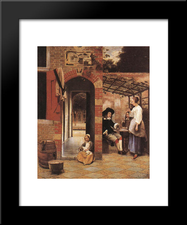 Drinkers In The Bower 20x24 Black Modern Wood Framed Art Print Poster by Hooch, Pieter de