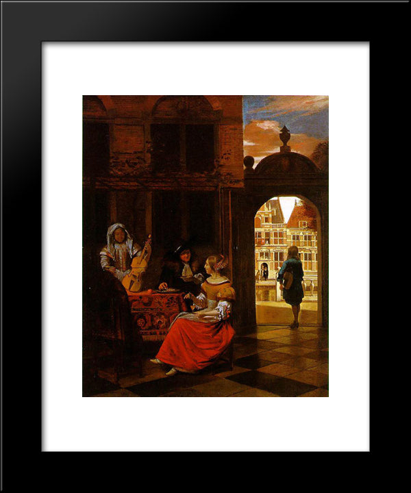 Musical Party In A Courtyard 20x24 Black Modern Wood Framed Art Print Poster by Hooch, Pieter de