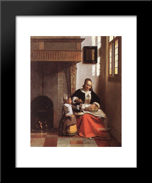 Woman Peeling Apples 20x24 Black Modern Wood Framed Art Print Poster by Hooch, Pieter de